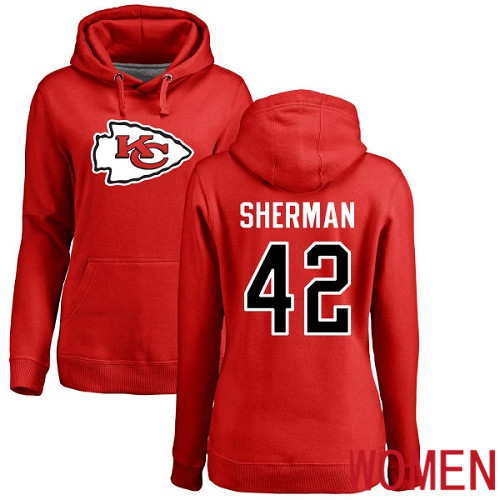 Women Kansas City Chiefs #42 Sherman Anthony Red Name and Number Logo Pullover NFL Hoodie Sweatshirts->nfl t-shirts->Sports Accessory